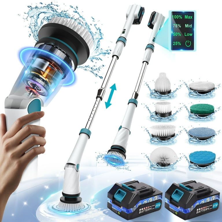 Amiluo Electric Spin Scrubber,Cordless Bathroom Scrubber 2 Spin  Speeds,Power Cleaning Brush for Floor,Tub 