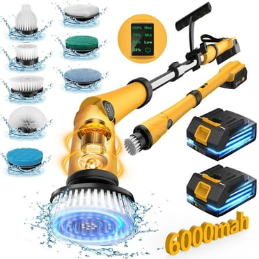 Amiluo Electric Spin Scrubber, 1200 RPM Cordless Bathroom Power Scrubber with Extension Handle, 8 Replaceable Heads & Large Battery, Shower Cleaners Brush for Tub, Tile and Floor