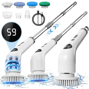 Amiluo Electric Spin Scrubber, Cordless Bathroom Cleaning Brush, Power Scrubber with Extension Handle & 7 Replaceable Heads for Shower Tub Tile Floor