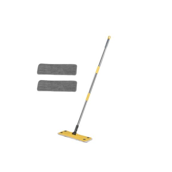 Amiluo Flat Mop, Microfiber Floor Cleaner with 2 Interchangeable Washable Mop Pads for Dry and Wet Surface Cleaning, Yellow
