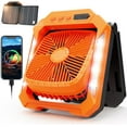 thumbnail image 1 of Veubew Camping Fan with LED Lantern, 26800mAh Portable Rechargeable Outdoor Fan with 18W Detachable Solar Panel, Battery Powered Desk Fan for Travel, Hiking, Fishing, Picnic, Orange, 1 of 10