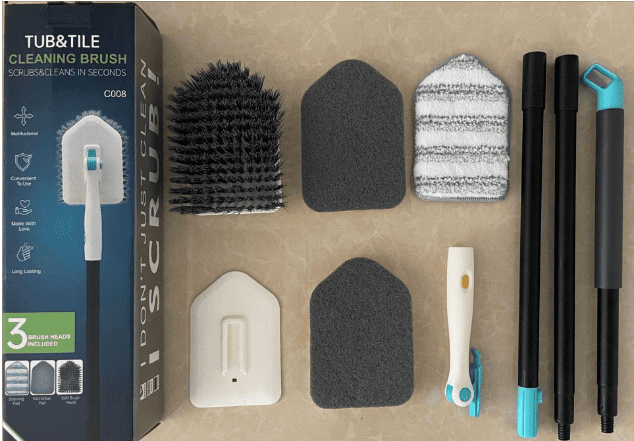 Amiluo Shower Cleaning Brush with Long Handle, Fixable Shower Scrubber ...