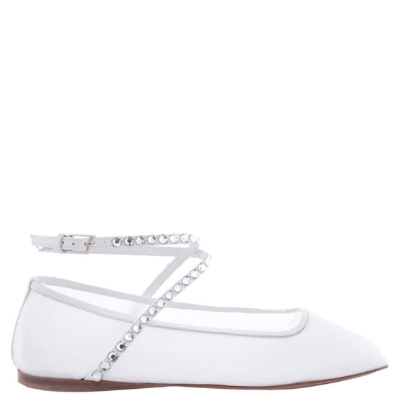 Amina Muaddi Ane Crystal Mesh Flats In White, Brand Size 37.5 ( US Size 7.5 )