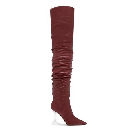 Amina Muaddi Olivia Leather Over-The-Knee Boots - Runway Catalog