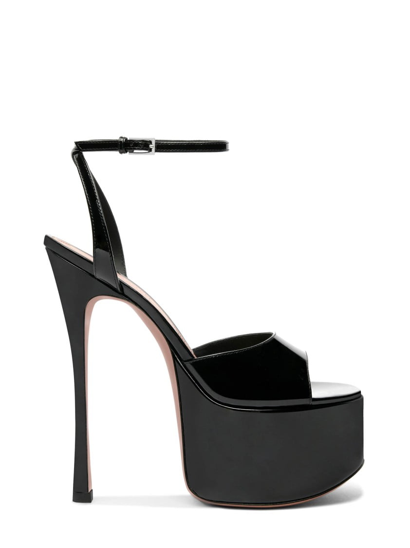 サンダル・ミュール Amina Muaddi Patent Leather Platform Sandals With Stiletto Amina Muaddi Patent Leather Platform Sandals With Stiletto