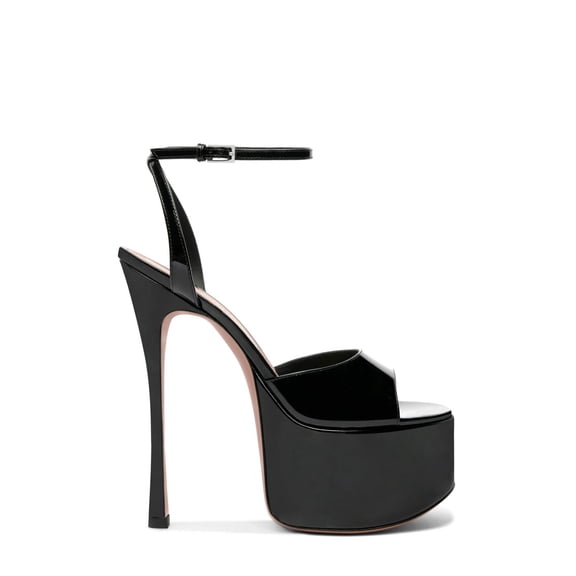 Amina Muaddi Patent Leather Platform Sandals With Stiletto Heel Black (Women's)