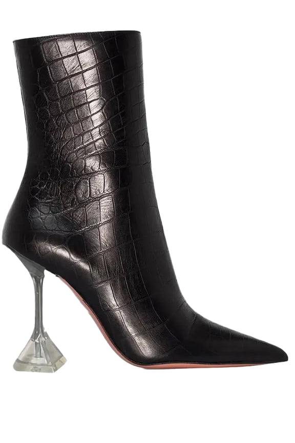 Women's Giorgia 95mm Croc Leather Mid-Calf Boots, Black, 35