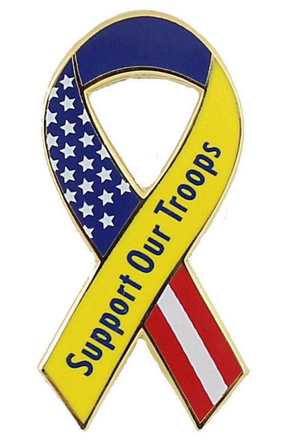 Support Our Troops Patriotic Ribbon Button Pin, Red/Blue