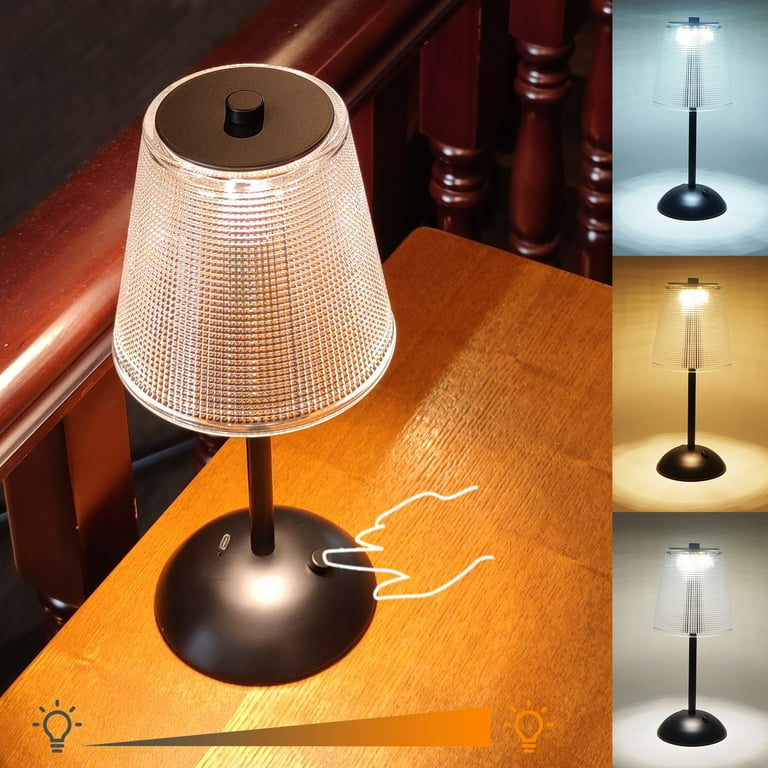 Amingulry Cordless Table Lamp 4000mAh Rechargeable Battery Operated Lamp 3 Color Modes Stepless Dimmable LED Touch Lamp Portable Retro Metal Beside Lamps for Home Desk Bedroom Restaurant Black Walmart...