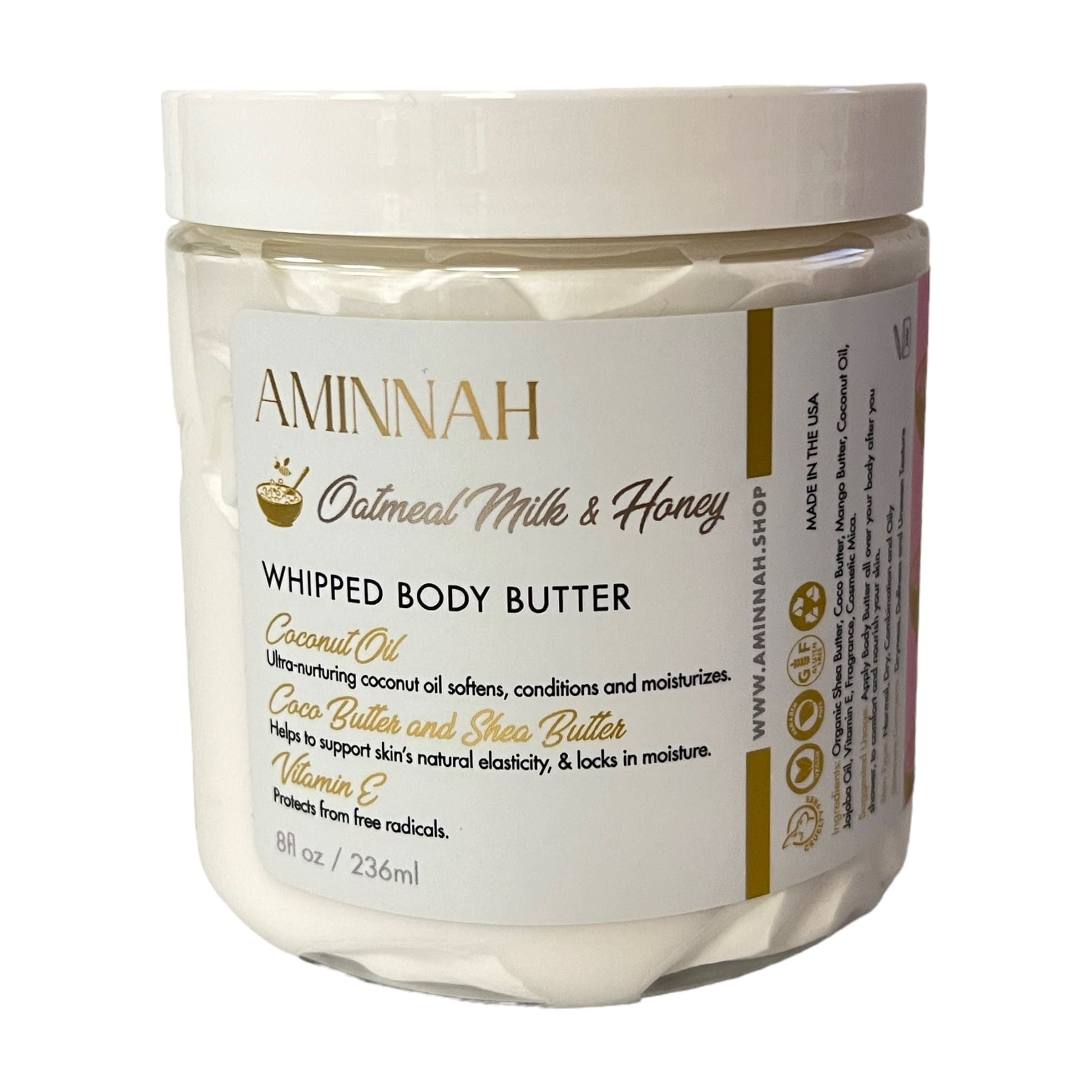 Aminnah Oatmeal Milk & Honey Whipped Body Butter AMNH Skincare 8 fl oz