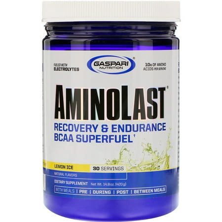 Gaspari Nutrition AminoLast, BCAA Amino Acid Supplement for Recovery & Endurance, Lemon Ice, 30 Servings