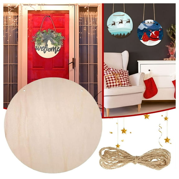 Aminojy 2024 Christmas Ornaments Blank Wood Circles for Crafts Unfinished Wood Slices Front Door Decor Round Wooden Hanging Sign with for Diy Crafts Christmas Painting Home Party Holiday Decor