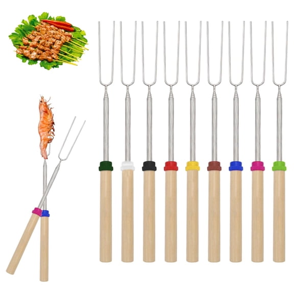Aminojy 32 In Extendable Stainless Steel Roasting Sticks, Roasting Sticks,Marshmallow Sticks Kit Extending Roaster, Smores Skewers & Hot Dog forks Kids Camping Campfire Fire Pit Accessories