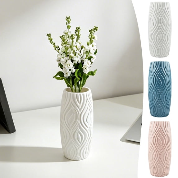 Aminojy Ceramic Vase for Flowers, Modern Decorative Flower Vase with Textured Wave Design, Ceramic Tabletop Vase for Living Room Home Office Bedroom Decor
