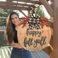 thumbnail image 1 of Aminojy Front Door Welcome Sign Hanging Thanksgiving Fall Welcome Sign 12 Inches Rustic Pumpkins Front Door Decor with Handmade Bow Knot Round Wood Hanging Welcome Sign Porch Decorations, 1 of 1
