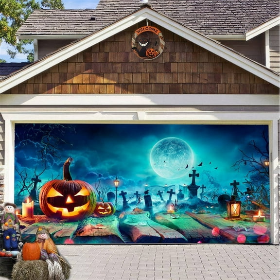 Aminojy Halloween Outdoor Decorations Halloween Garage Door Decorations Witch Halloween Garage Door Cover 4.92 X 2.46 Ft Bat Garage Door Banner Large with for Halloween Front Porch Wall Decorations