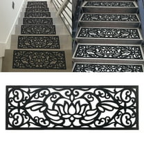 Aminojy Heavy Duty Rubber Stair Treads - 4mm Thick Non Slip Stair Mats for Indoor/Outdoor Use, Decorative Scroll Design for Entrance, Porch & Steps