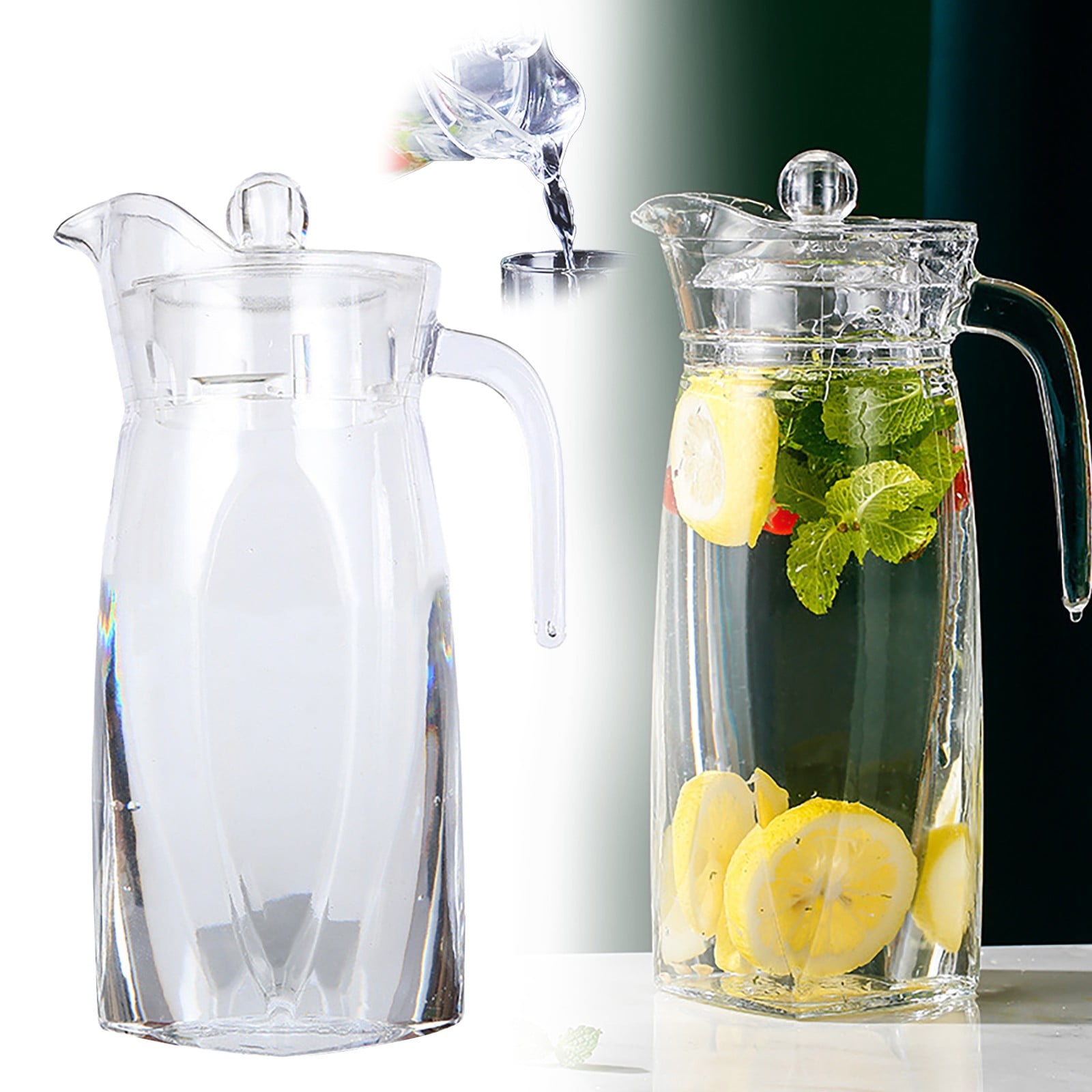 Aminojy Litre Plastic Pitcher with Lid BPA-FREE Eco-Friendly Carafes ...