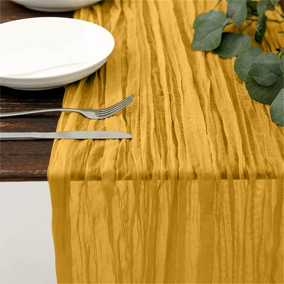 Aminojy Maple Red Wrinkle Gauze Table Runner - 90*180cm" Polyester Wedding Decor for Reception/Bridal Shower | Machine Washable Party Tablecloth, Drapes Nicely on Dessert & Banquet Tables