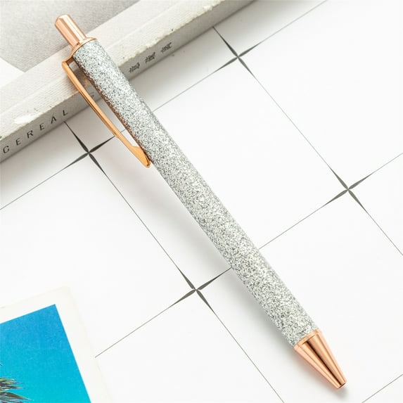 Aminojy Metal Sequin Crystal Ballpoint Pen - Glitter Click Pen with Replaceable Refill, Elegant 1mm Black Ink Writing Tool for Home Office, Wedding Signing & Gift Giving