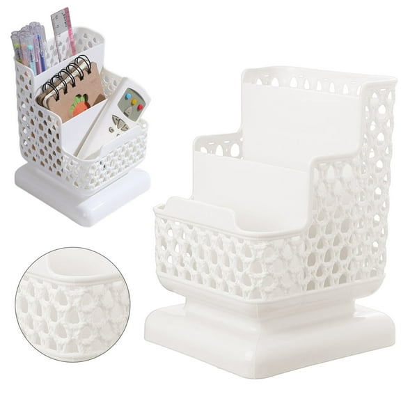 Aminojy Modern Desk Organizer with 3 Compartments - Stylish Hollow Design Pen Holder for Office & Home, Multi-Purpose Stationery Storage Box for Pencils, Art Supplies & Cosmetics