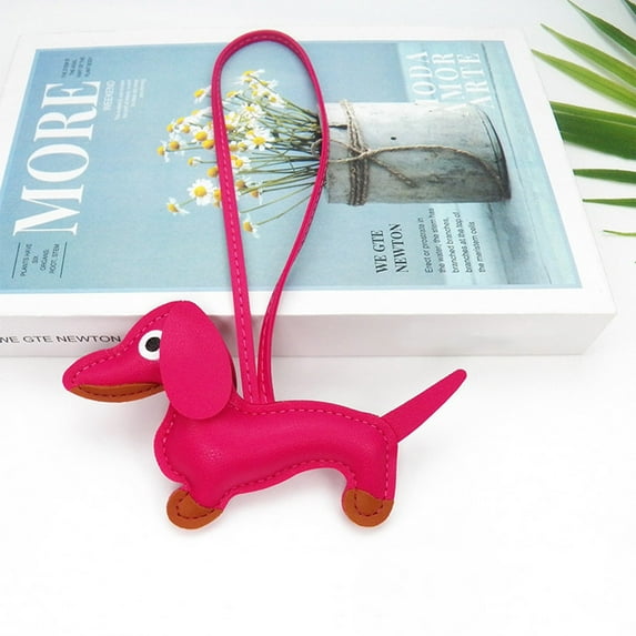 Aminojy PU Dachshund Bag Charm - Cute Cartoon Dog Handbag Accessory with Keychain, Animal Shape Purse Decor for Mom Daughter Best Friend, Car Home Decor Colorful Animal Bag Charm (4.7 Inch)