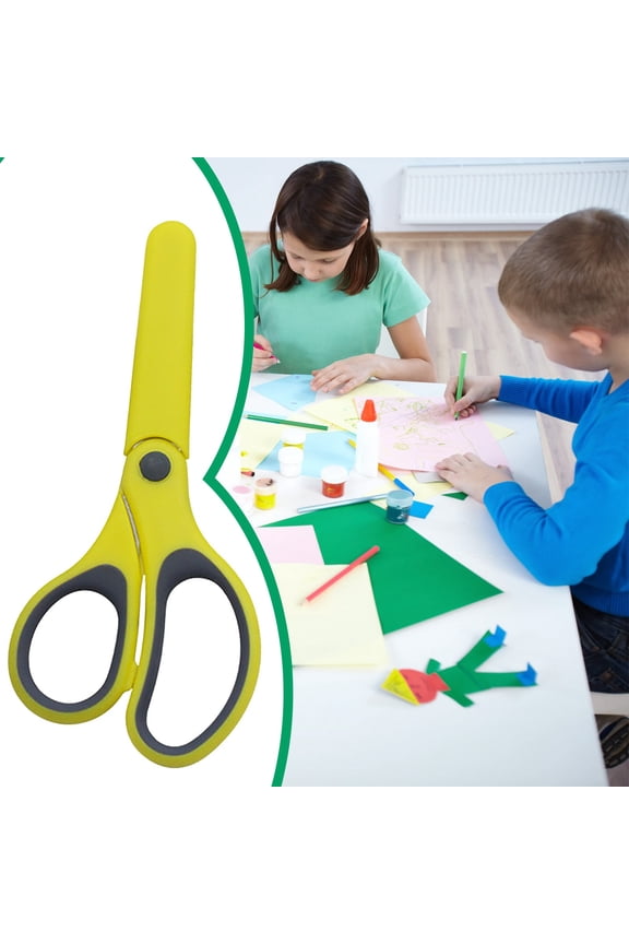 Safety Scissors with Cover - Blunt Tip Left Right Handed, Soft Grip Stainless Steel Blades for Classroom Homeschool Craft, Cutting Paper Foam Board Art Supplies