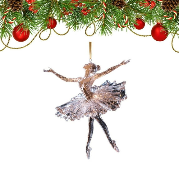 Aminojy Sparkling 2D Acrylic Ballerina Ornament - Elegant Ballet Dancer Christmas Tree Decoration with Gold Sequins, Holiday Home Decor for Dance Lovers (3.5 Inch, Clear)