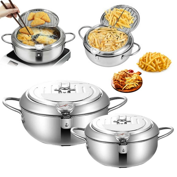 Aminojy Stainless Steel Deep Fryer Pot Tempura Fryer Pan, Janpanese Style Tempura Fryer Pot with Frying Thermometer and Lids Frying Chicken Pot for Kitchen Cooking Frying Oil Walmart Clearance