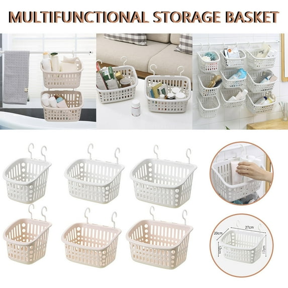 Aminojy Wall-Mountable Hanging Storage Basket with Hooks, Ventilated Plastic Shower Organizer for Bathroom Toiletries, Kitchen Pantry, and Bedroom Accessories - Space Saving & Anti-Slip Base