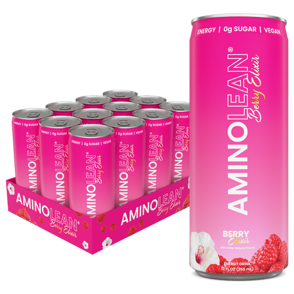 Aminolean RTD Energy Drink, Berry Alixir Flavor, 12 fl oz