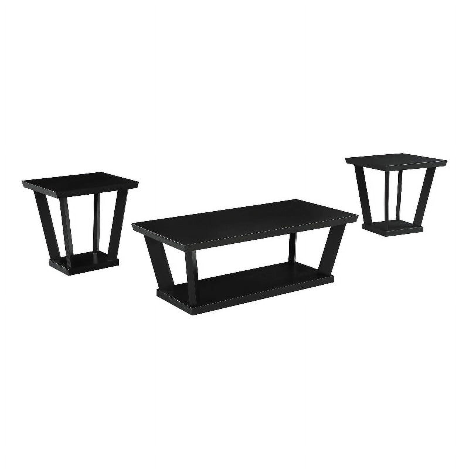 Aminta Black 3-Piece Wood Coffee Table Set with Shelf