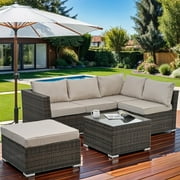 Aminy Wicker Rattan Patio Furniture Set with Cushion and Glass Table, Beige