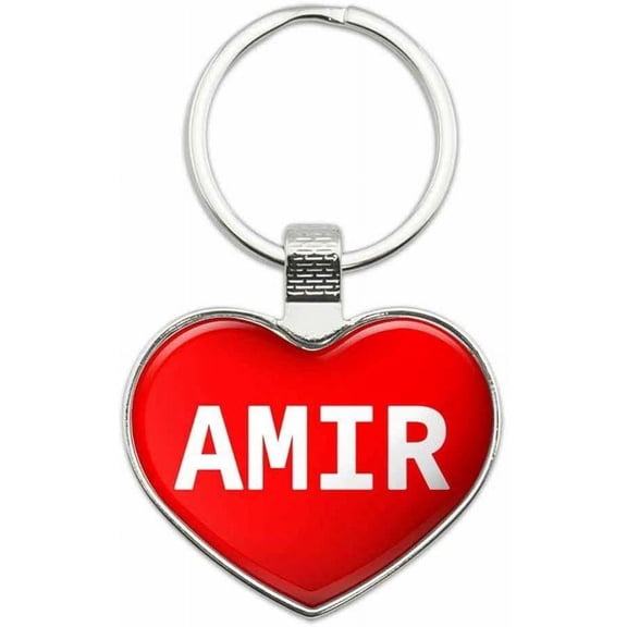 Amir - Names Male Metal Heart Keychain Key Chain Ring, Red