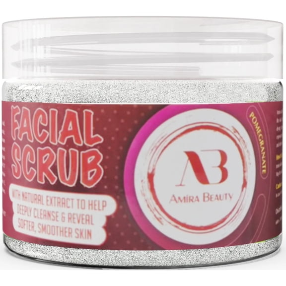 Amira Beauty Pomegranate Facial Scrub - Exfoliates, Cleanses - for All Skin Types 11 oz