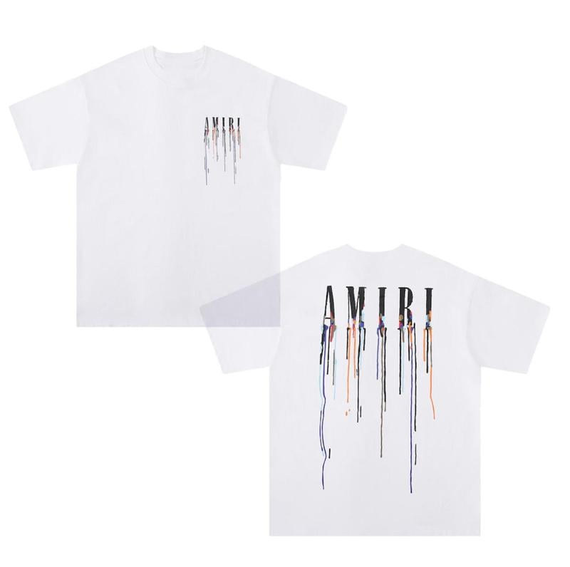 Amiri Drip Paint Short Sleeves . White Unisex Comfort Tee T Shirt
