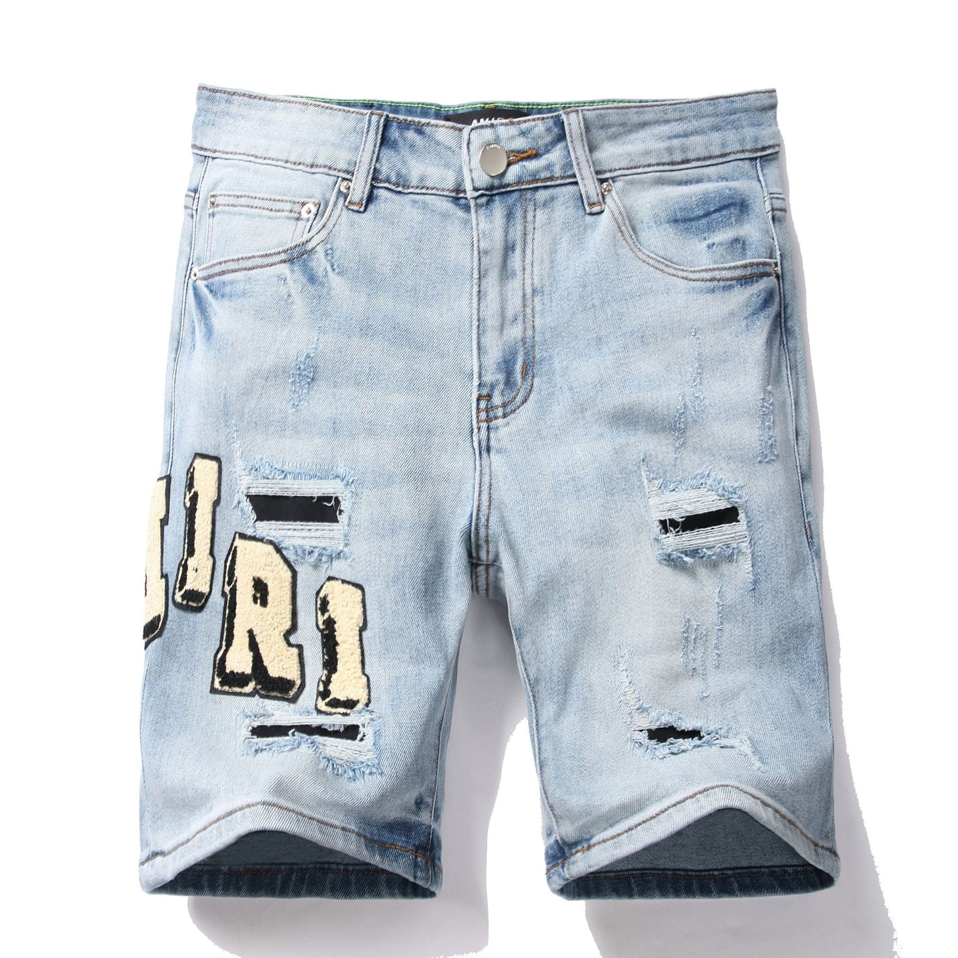 Mens Distressed Shorts PRPS Men's Destroyed Denim Camo-Pocket