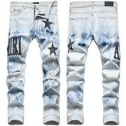 AMLRL Amiri men's jeans casual comfort holes fashionable straight skinny slim fit jeans, ripped stretch jeans denim pants-29