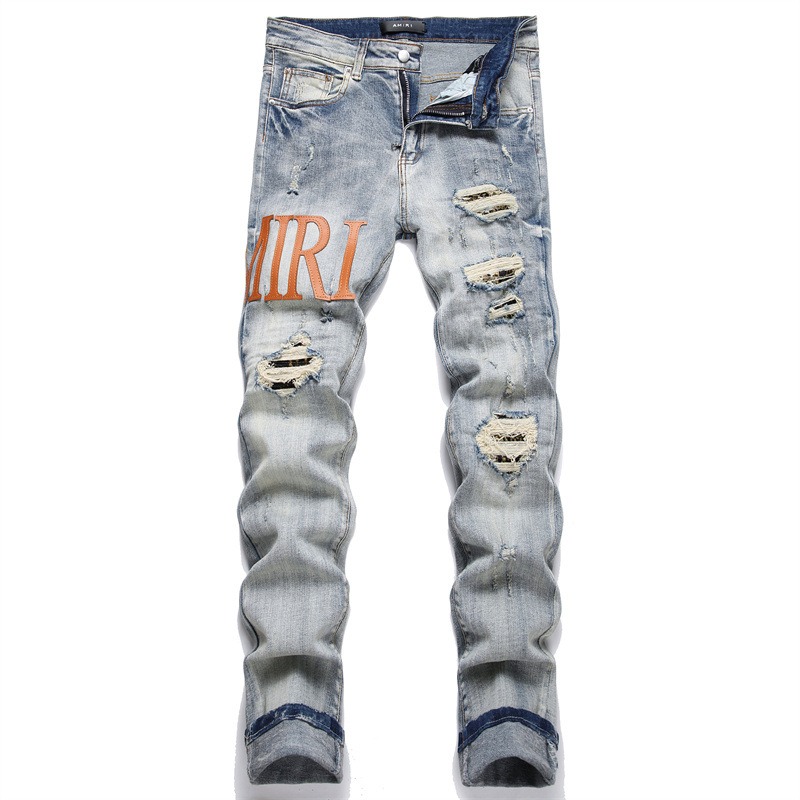 American Washed Ripped Hole Jeans for Men‘s High Street Loose Versatile ...