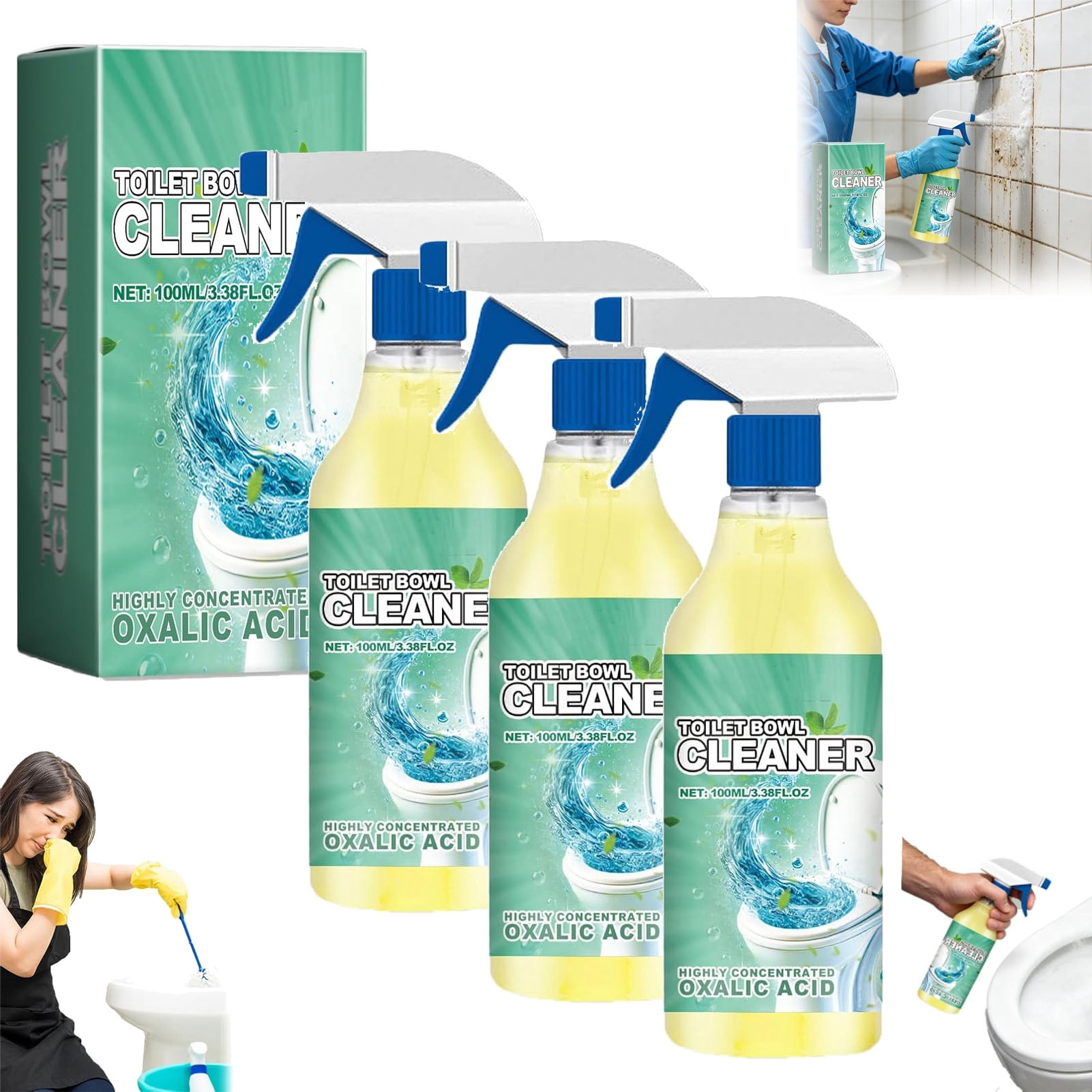 Amirose Bathroom Cleaner, Powerful Stain Removal Cleaner Spray, Powerful Cleaning Foam Cleaner for Bathroom, Kitchen, Bathtub, Toilet, Porcelain, Tiles (3pcs)