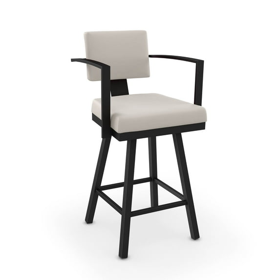 Amisco Akers 26 In. Swivel Counter Stool - Cream Faux Leather / Black Metal