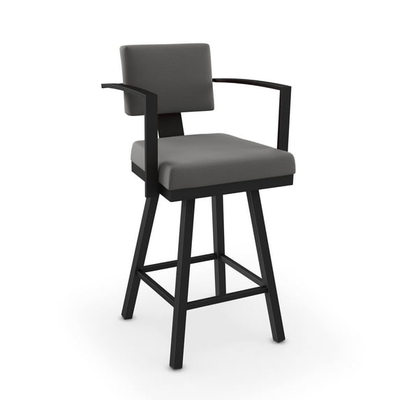 Amisco Akers 26 In. Swivel Counter Stool - Grey Polyester / Black Metal