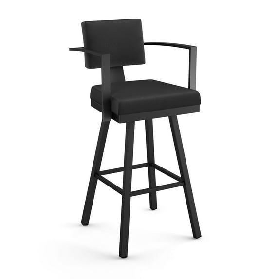Amisco Akers 30 In. Swivel Bar Stool - Black Faux Leather / Black Metal