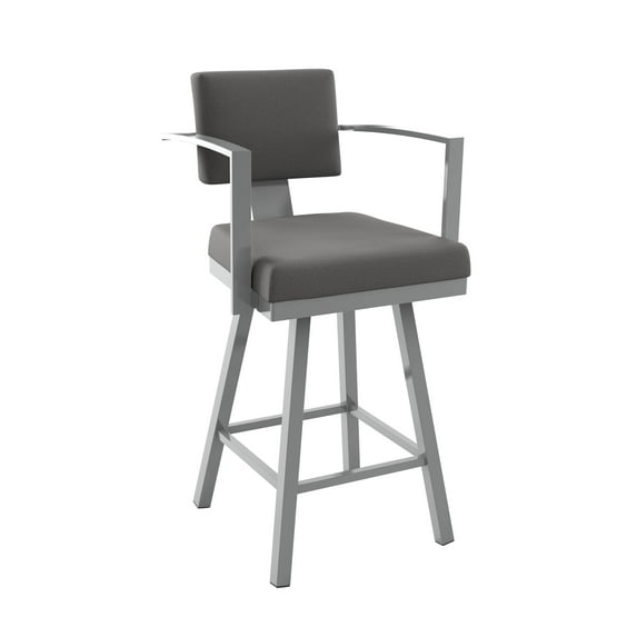 Amisco Akers 30 In. Swivel Bar Stool - Grey Polyester / Metallic Grey Metal