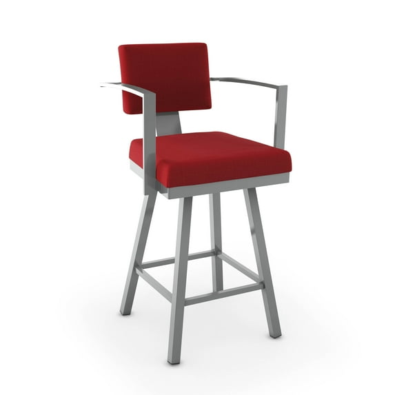 Amisco Akers 30 In. Swivel Bar Stool - Red Polyester / Metallic Grey Metal