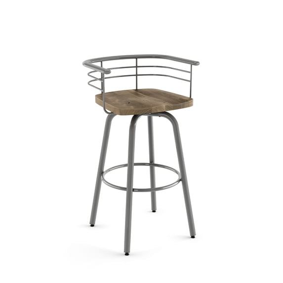 Amisco Brisk 30 In. Swivel Bar Stool - Beige Distressed Wood / Metallic Grey Metal