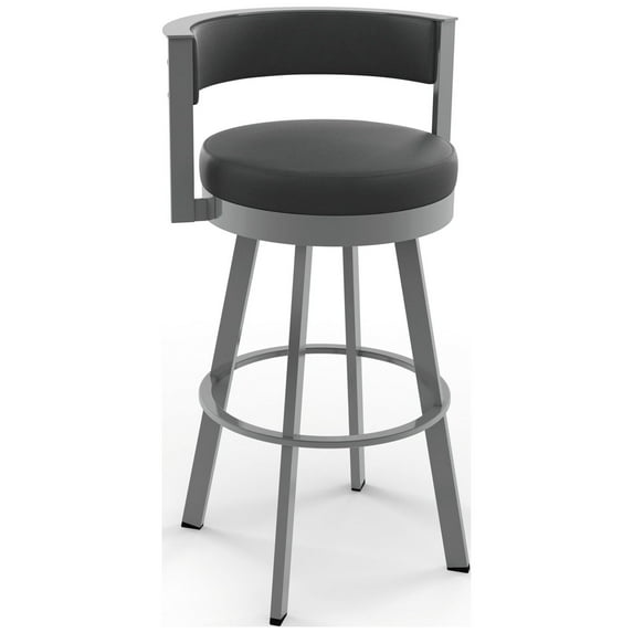 Amisco Browser 26 In. Swivel Counter Stool - Black Faux Leather / Metallic Grey Metal