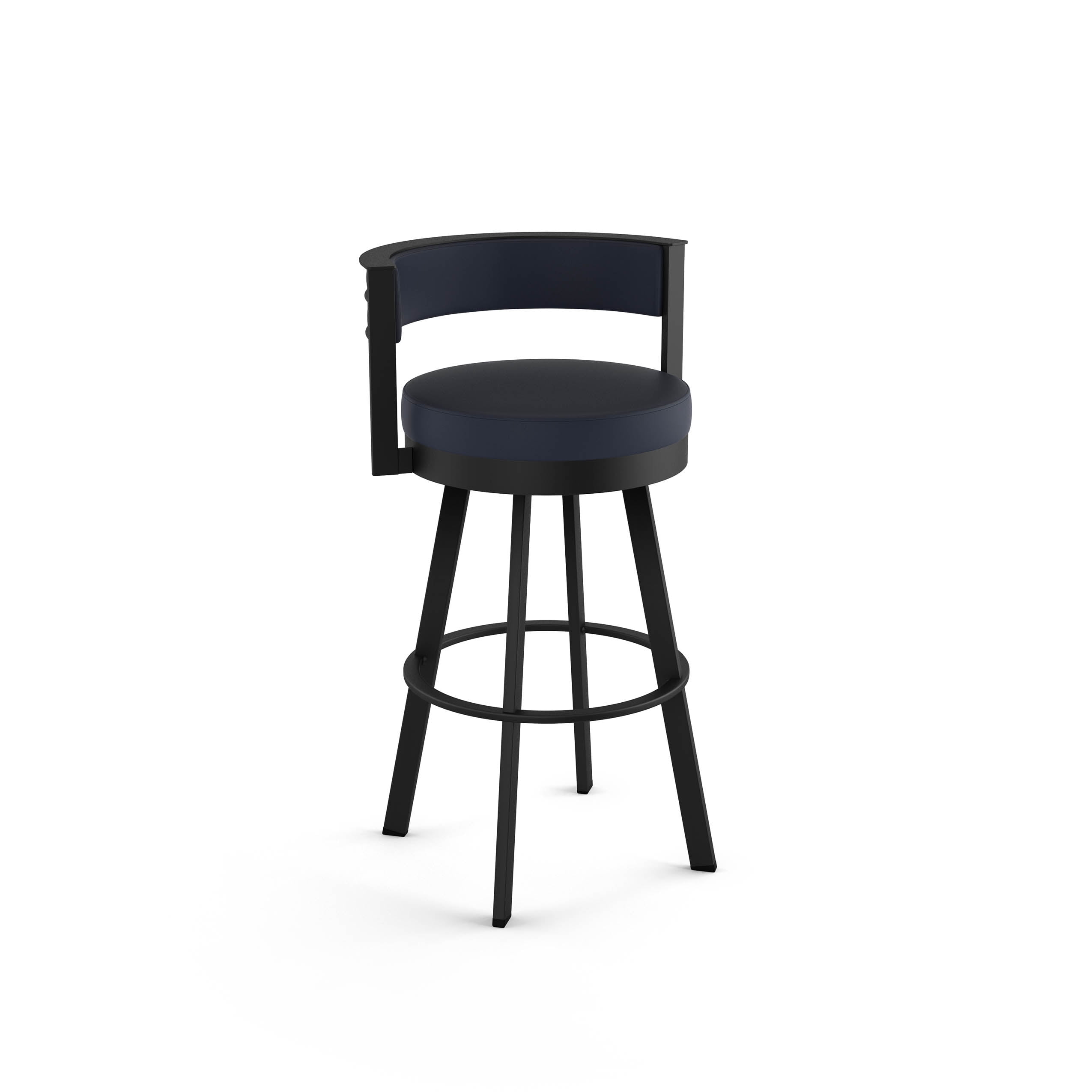Navy Blue Faux Leather Swivel Counter Stool with Black Metal