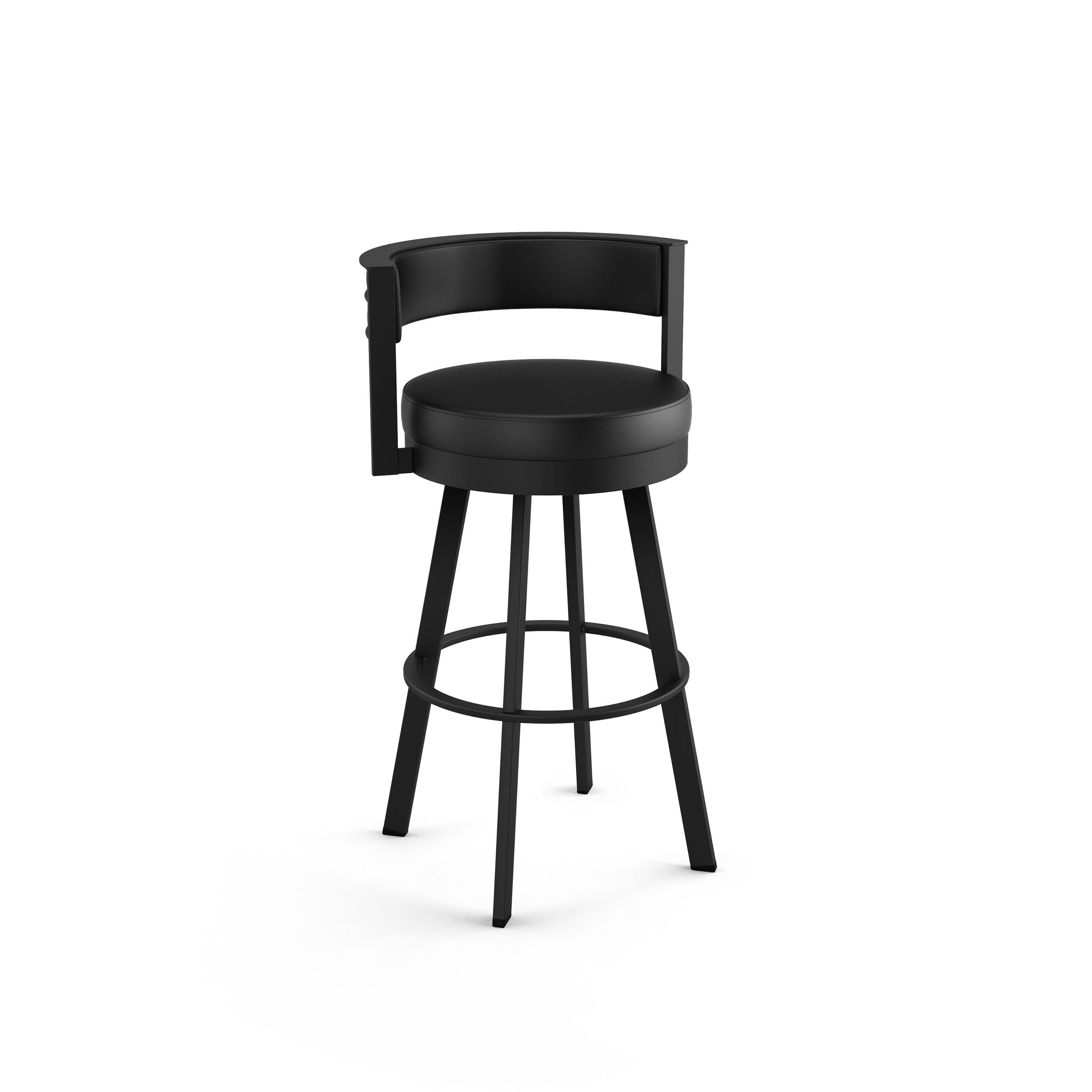 Amisco Browser 30 In. Swivel Bar Stool - Black Faux Leather / Black Metal