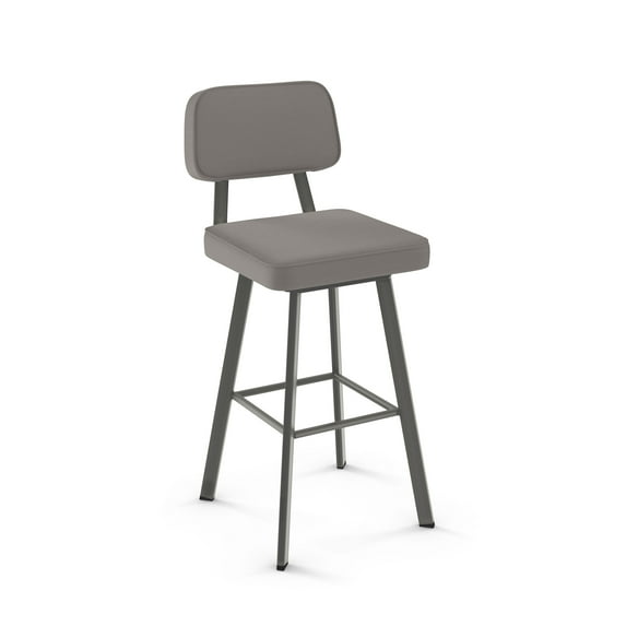Amisco Clarkson 26 In. Swivel Counter Stool - Taupe Grey Faux Leather / Dark Grey Metal